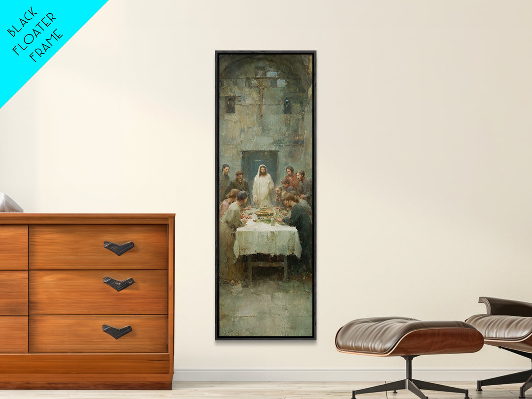 Sacred Fellowship Glow, Framed Canvas Print, Christian Art Canvas, Jesus Wall Art, Modern Christian Art, Tall Skinny Art Print, Christmas A