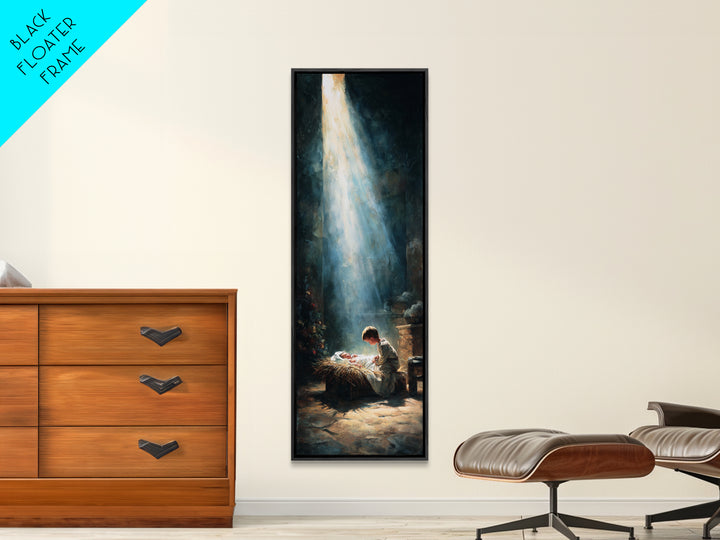 Radiant Nativity Peace – Framed Canvas Print – Christian Wall Art – Jesus Christmas Art – Christian Canvas – Narrow Art – Christian Gift –