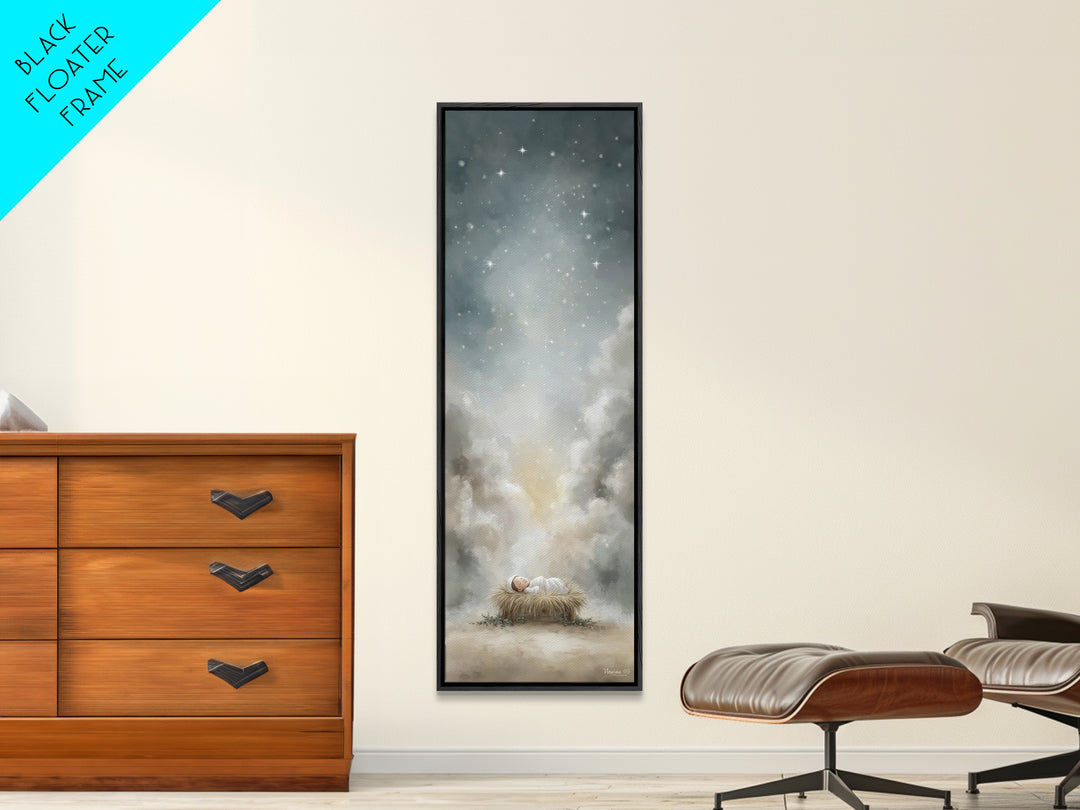 Holy Night Starfall – Framed Canvas Print – Christian Wall Art – Christmas Art – Jesus Painting – Christian Christmas Decor – Tall Skinny A