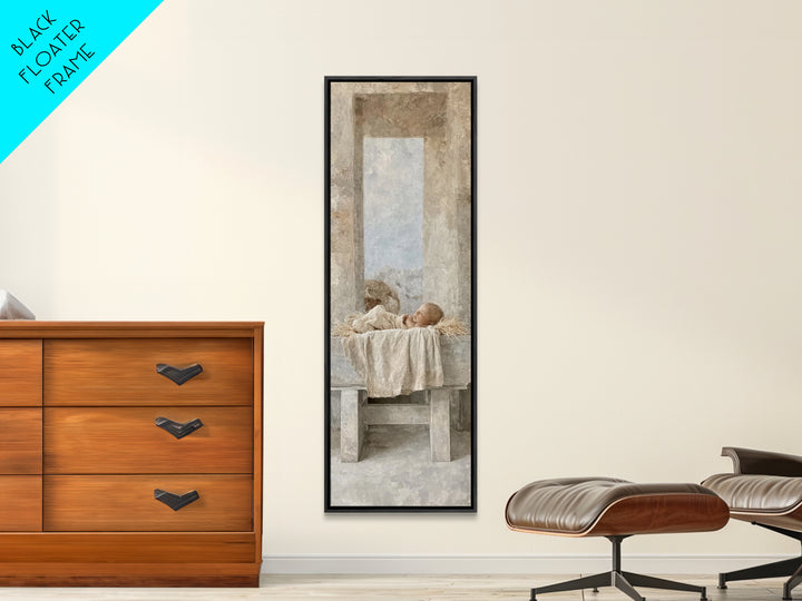 Sacred Infant Rest – Framed Canvas Print – Christian Art – Jesus Painting – Christian Christmas Art – Tall Skinny Art Print – Christian Wal