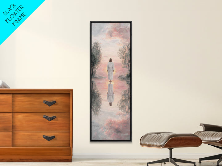 Garden Path Savior – Framed Canvas Print – Skinny Art – Christian Art Canvas – Christian Wall Art – Jesus Painting – Modern Christian Art