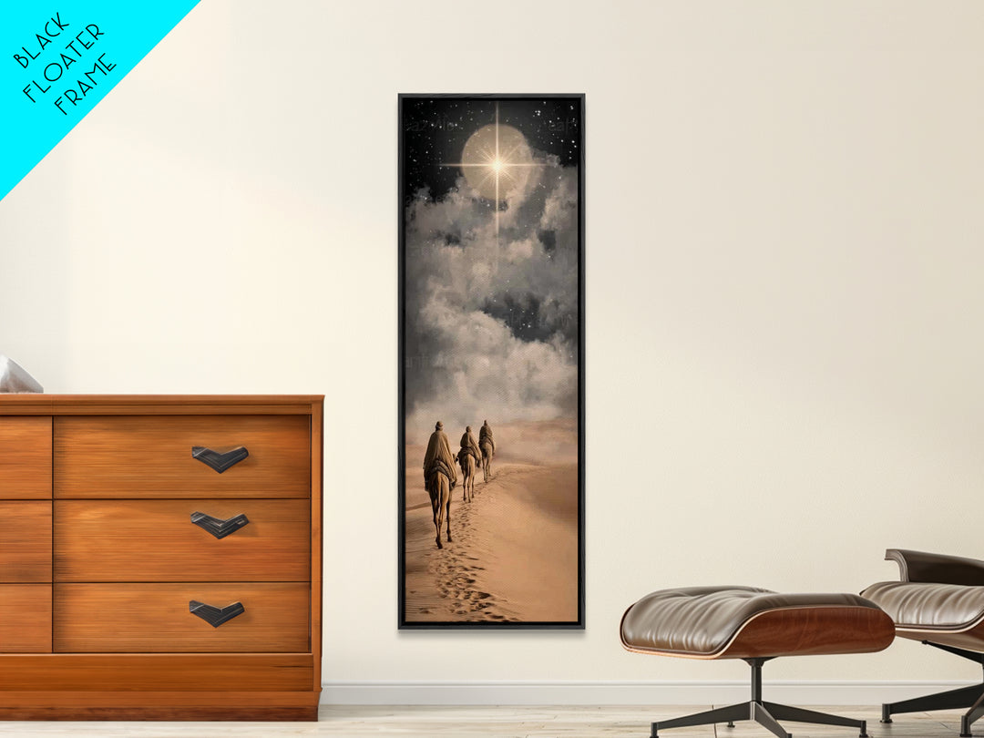 Night Star Pilgrimage – Framed Canvas Print – Christian Christmas Art – Christmas Art – Christian Wall Art – Skinny Art – Christian Gift
