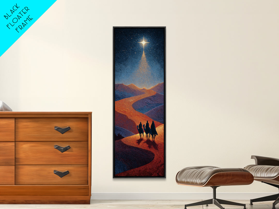 Night Star Pilgrims – Framed Canvas Print – Skinny Art – Christian Christmas Art – Christian Art Canvas – Jesus Painting – Christmas Wall A