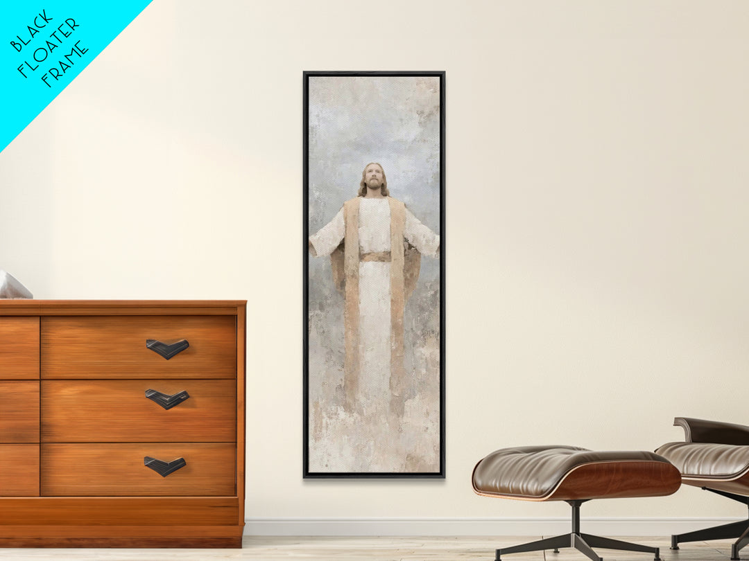 Radiant Savior Light, Framed Canvas Print, Skinny Art, Christian Art Canvas, Christian Wall Art, Jesus Painting, Christian Art