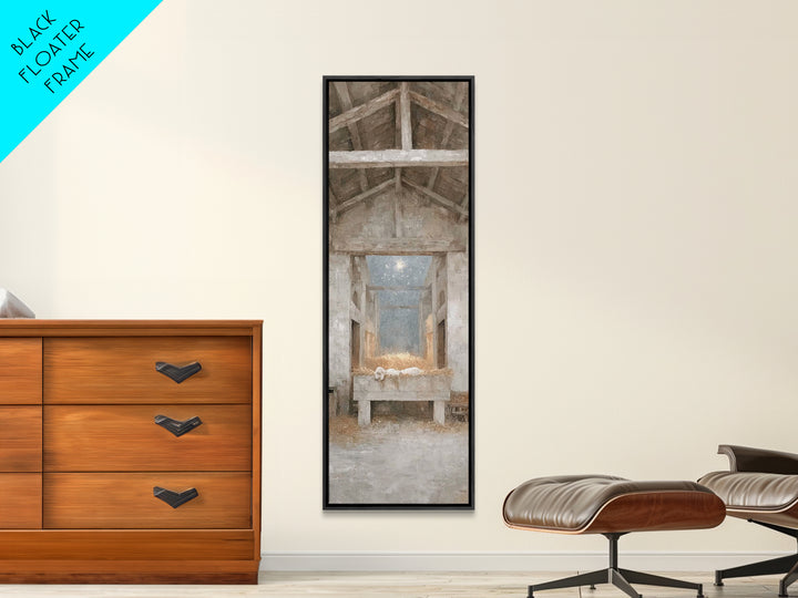 Quiet Manger Peace – Framed Canvas Print – Narrow Art – Christian Wall Art – Christian Art Canvas – Christmas Art – Christian Christmas