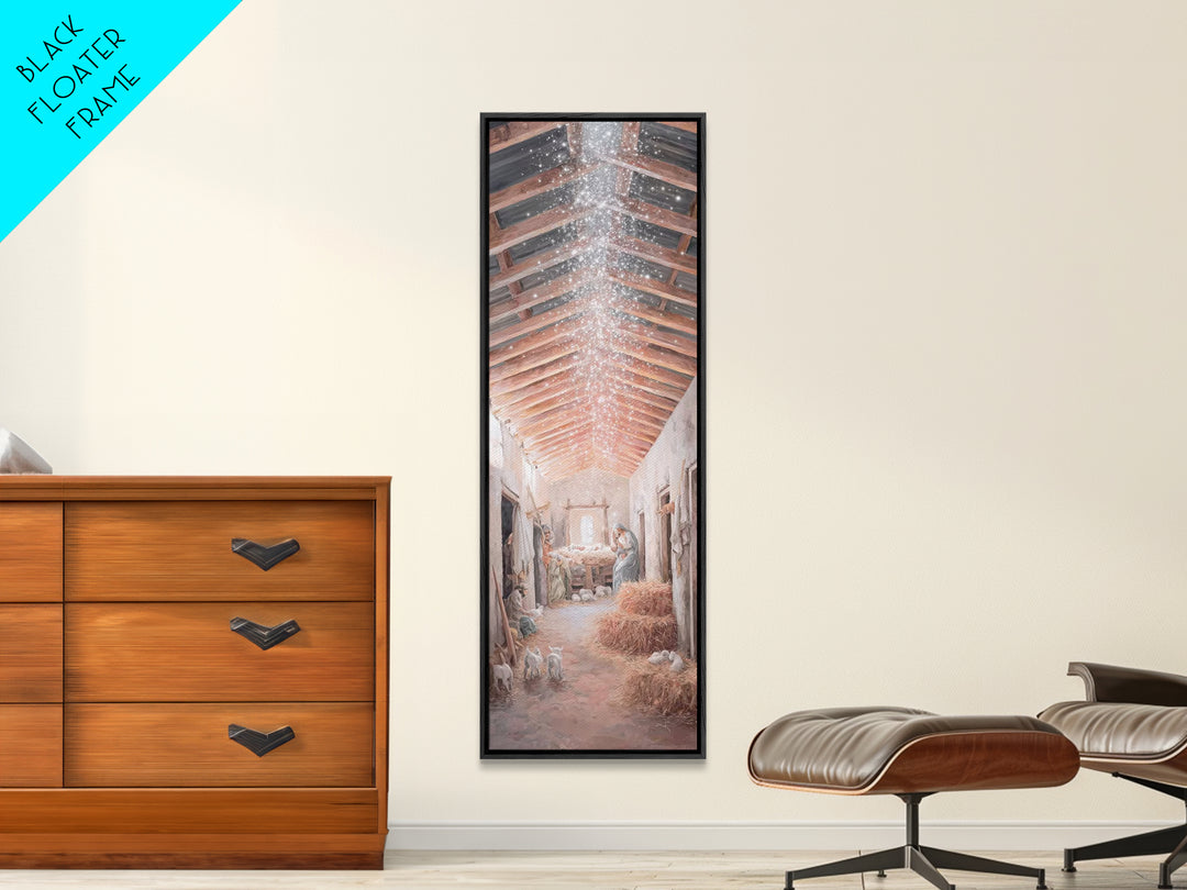 Sacred Nativity Hush – Framed Canvas Print – Tall Narrow Wall Art – Jesus Painting – Christian Art Canvas – Christmas Art – Christian Chris