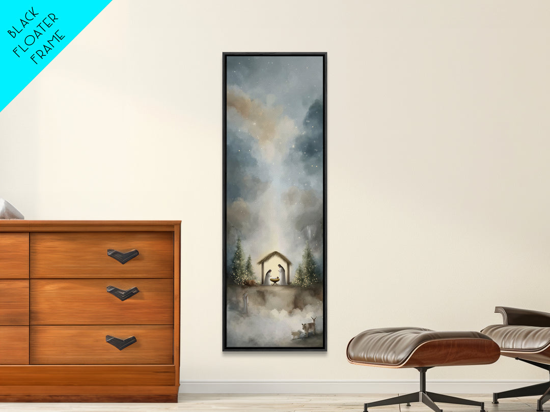 Silent Holy Wonder – Framed Canvas Print – Tall Narrow Wall Art – Jesus Art – Christian Art Canvas – Christian Christmas Art – Jesus Painti