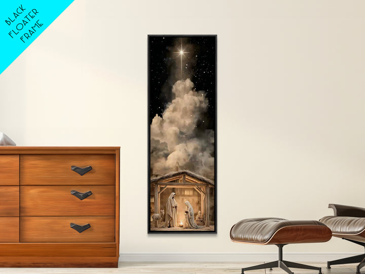 Manger Sky Blessing – Framed Canvas Print – Tall Narrow Wall Art – Christian Art Canvas – Christian Christmas Art – Jesus Art – Jesus Paint