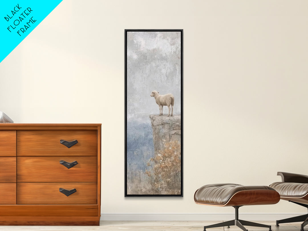 Lone Meadow Lamb, Framed Canvas Print, Christian Art Canvas, Christian Wall Art, Minimalist Christian Art, Skinny Art