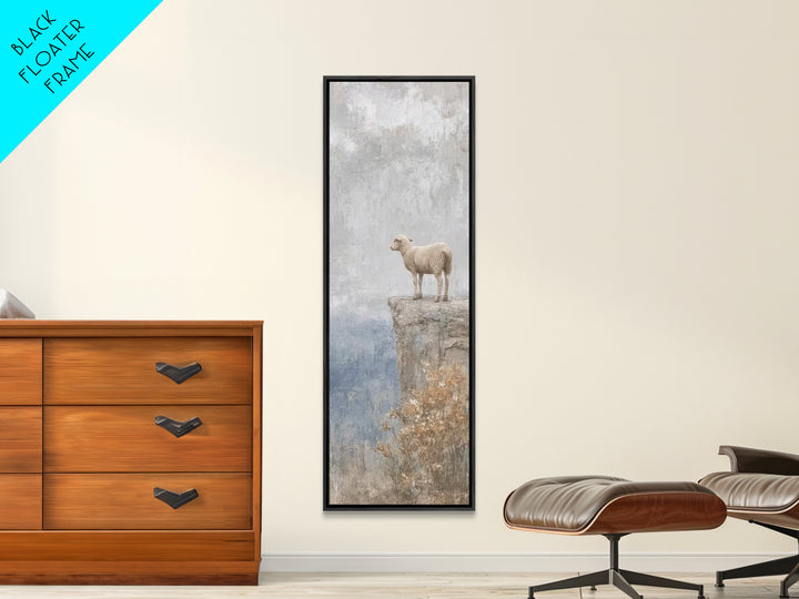 Lone Meadow Lamb, Framed Canvas Print, Christian Art Canvas, Christian Wall Art, Minimalist Christian Art, Skinny Art