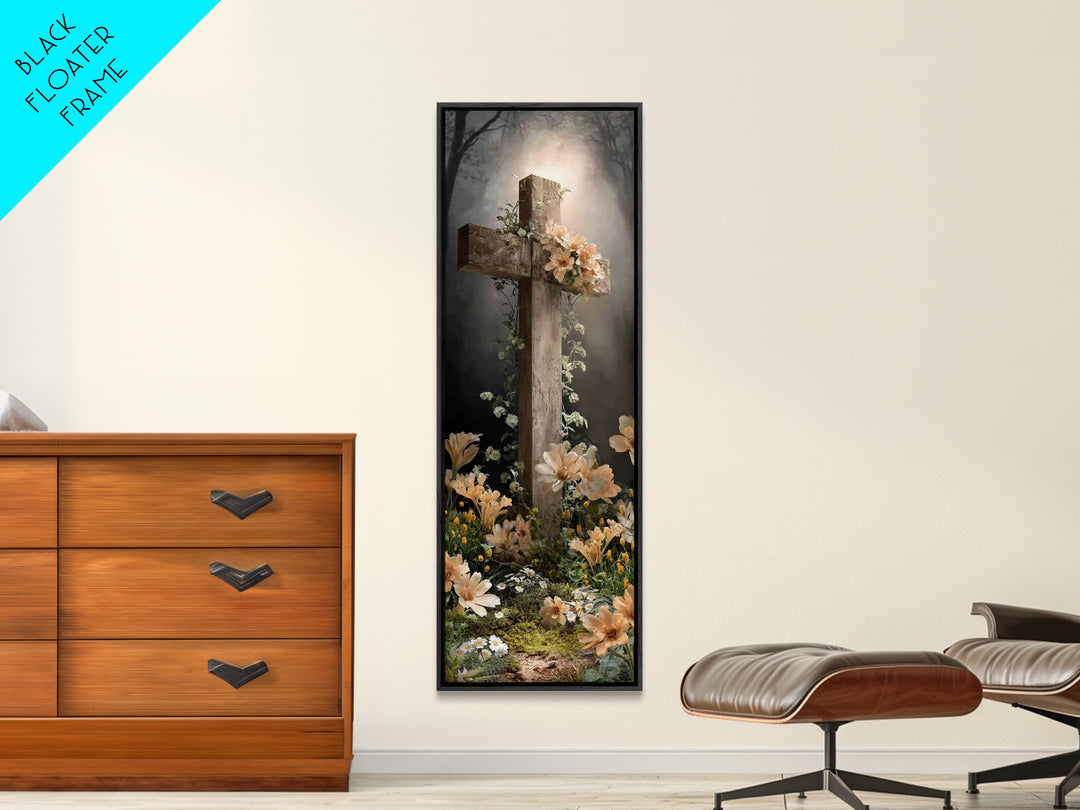 Radiant Cross Garden – Framed Canvas Print – Christian Art Canvas – Christian Wall Art – Christian Painting – Modern Christian Art – Skinny