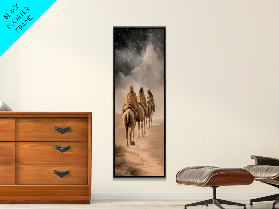Desert Pilgrims Light – Framed Canvas Print – Christmas Art – Christian Art Canvas – Narrow Art – Christian Wall Art – Christian Christmas