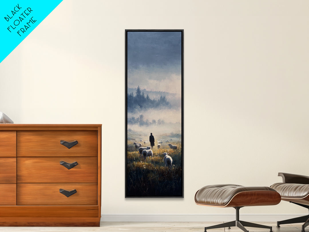 Dawn Of The Flock – Framed Canvas Print – Narrow Art – Christian Art Canvas – Christian Wall Art – Jesus Painting – Vintage Christian Art –