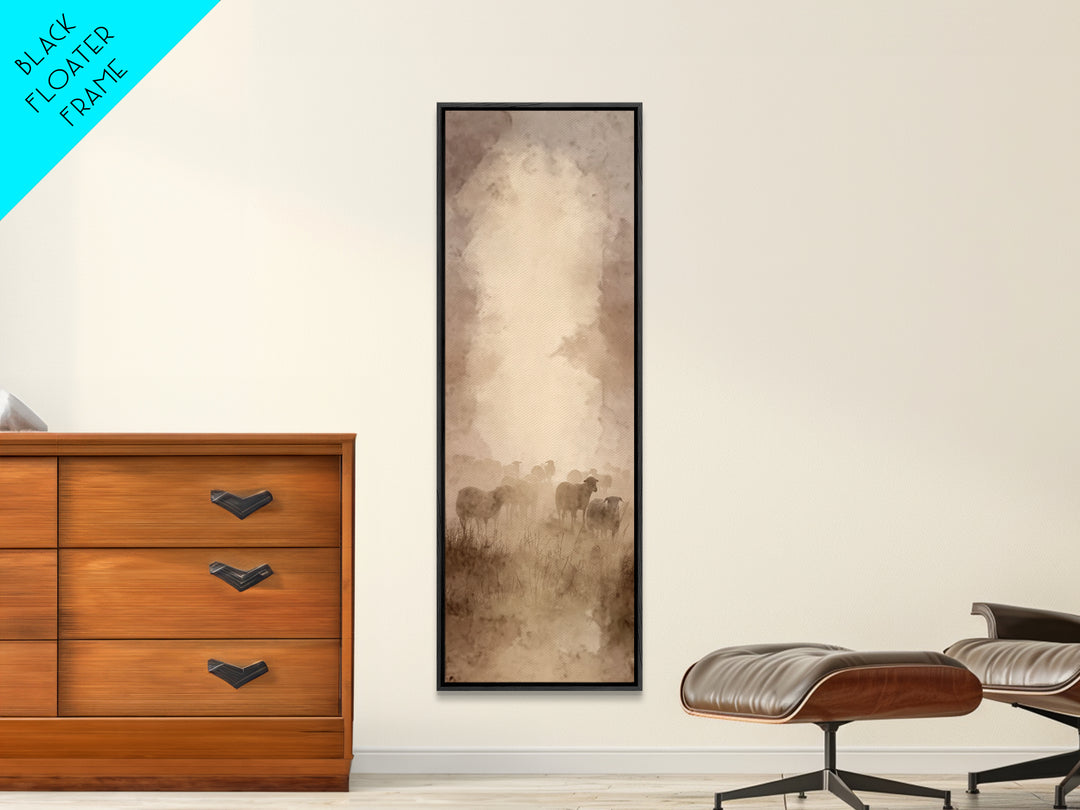 Shepherds In Stillness – Framed Canvas Print – Tall Narrow Wall Art – Christian Wall Art – Christian Art Canvas – Moody Christian Art – Jes