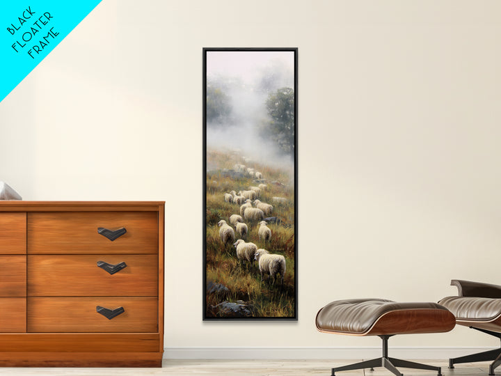 Misty Hills Flock – Framed Canvas Print – Christian Art Canvas – Christian Wall Art – Pastoral Scenery – Moody Christian Art – Christmas Ar