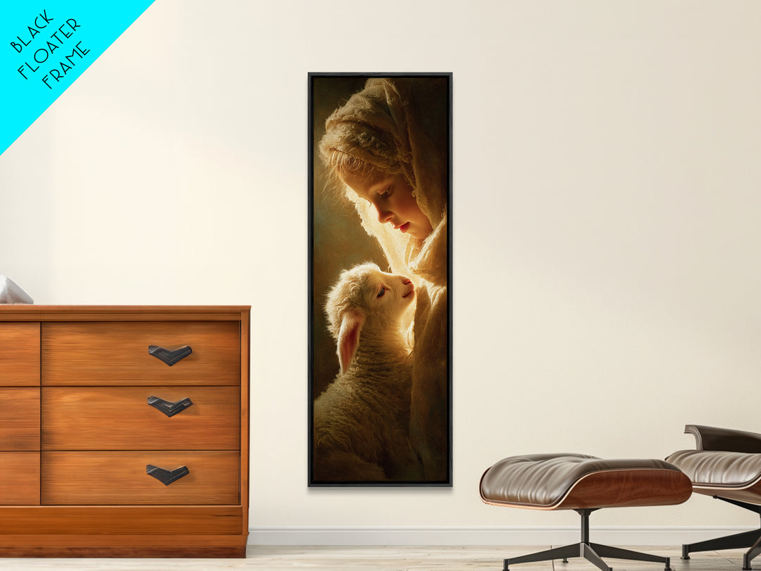 Tender Light, Framed Canvas Print, Tall Narrow Wall Art, Christian Wall Art, Christian Art Canvas, Jesus Painting, Christmas Art