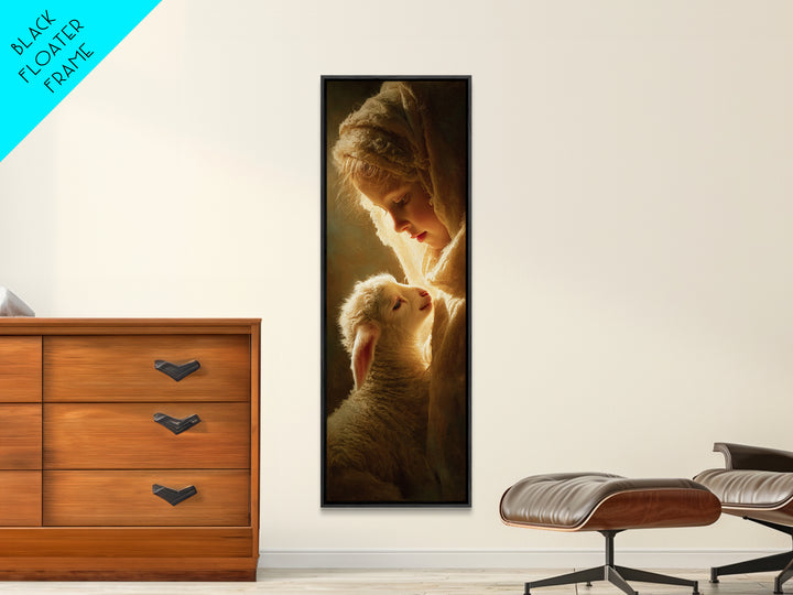 Tender Light, Framed Canvas Print, Tall Narrow Wall Art, Christian Wall Art, Christian Art Canvas, Jesus Painting, Christmas Art