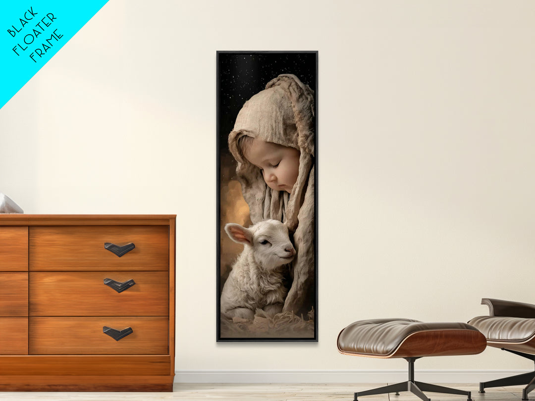 Innocent Trust | Framed Canvas Print | Tall Skinny Art Print | Christian Wall Art | Christian Art Canvas | Christmas Art | Jesus Painting