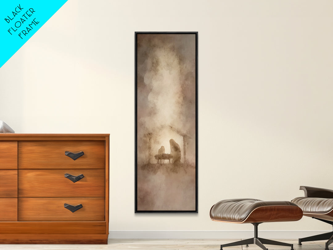 Silent Night Shelter – Framed Canvas Print – Christian Art Canvas – Narrow Art – Christian Painting – Christmas Art – Christian Christmas D