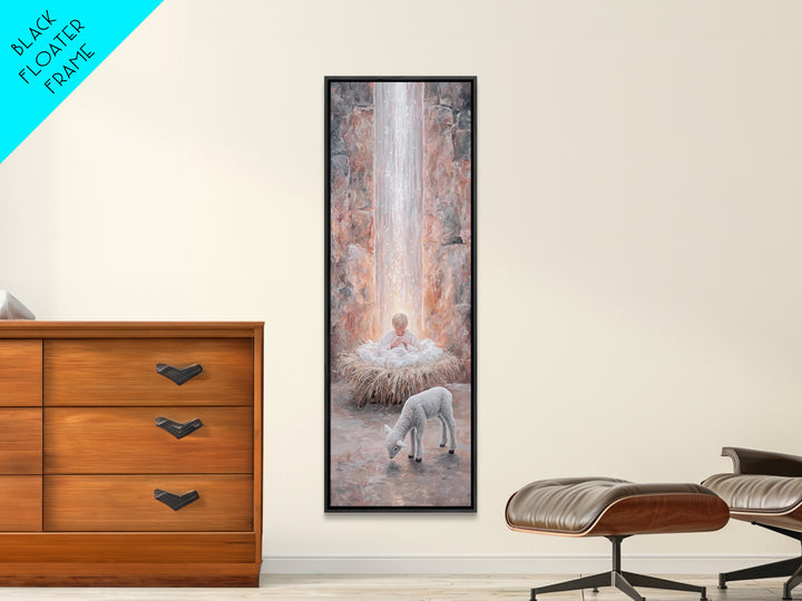 Heavenly Child Light – Framed Canvas Print – Christian Christmas Art – Narrow Art – Jesus Painting – Christian Wall Art – Christmas Canvas