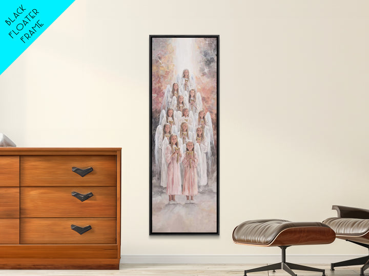 Stairway Of Angels – Framed Canvas Print – Skinny Art – Christian Art Print – White Christmas Art – Christian Decor For Home