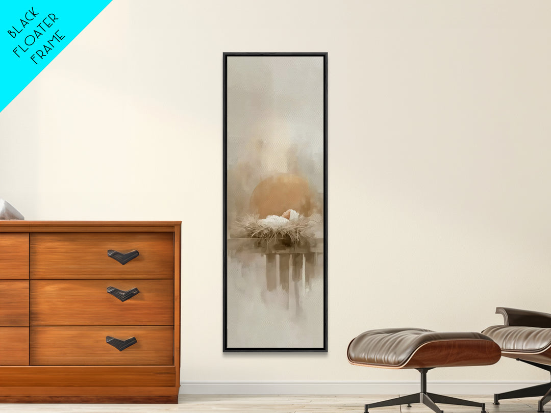 Gentle Manger Peace – Framed Canvas Print – Christmas Wall Art – Christian Art – Christian Art Canvas – Tall Skinny Art Print – Christmas A