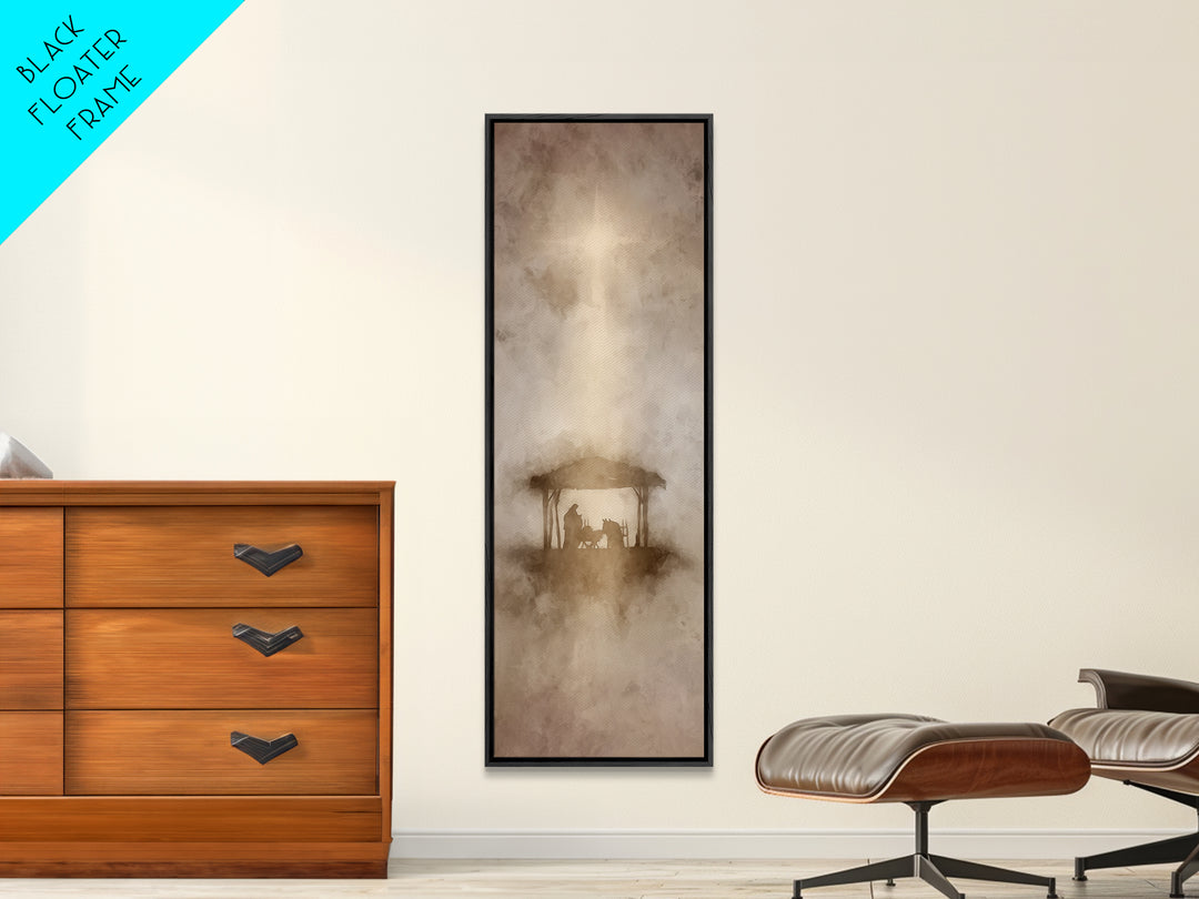 The Holy Shelter – Framed Canvas Print – Christian Wall Art – Christian Art Canvas – Christmas Art – Narrow Art – Christian Christmas Art