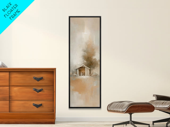 Humble Manger – Framed Canvas Print – Christian Wall Art – Christian Art – Christmas Art – Narrow Art – Christian Art Canvas