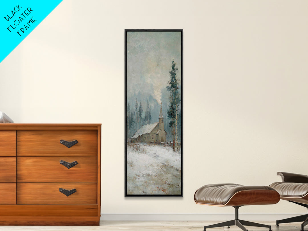 Winter Chapel Grace – Framed Canvas Print – Tall Narrow Wall Art – Christian Wall Art – Christmas Art – Vintage Christian Art – Christian G
