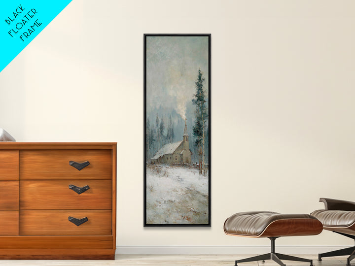 Winter Chapel Grace – Framed Canvas Print – Tall Narrow Wall Art – Christian Wall Art – Christmas Art – Vintage Christian Art – Christian G
