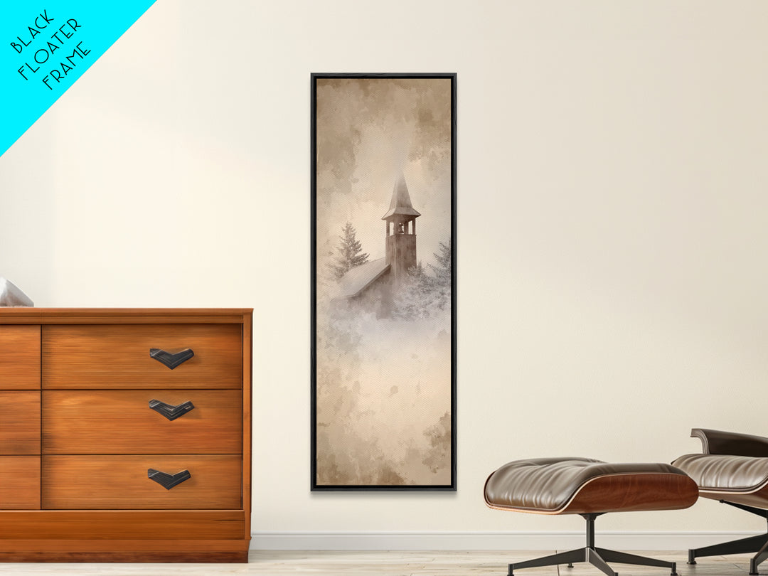 Silent Bell Tower, Framed Canvas Print, Skinny Art, Christian Art Canvas, Christian Christmas Art, Christian Wall Art, Christmas Decor