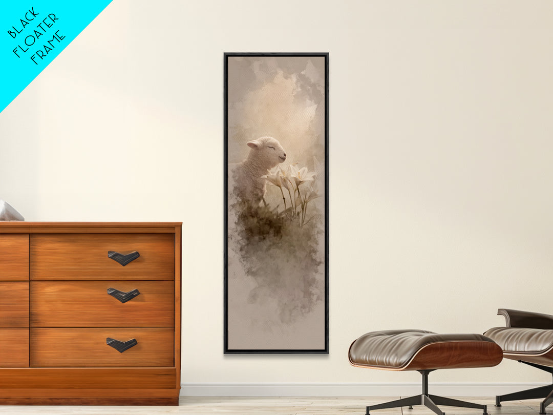 Blooming Lamb Hope – Framed Canvas Print – Christian Painting – Christian Wall Art – Tall Narrow Wall Art – Christian Art Canvas – Faith Ar