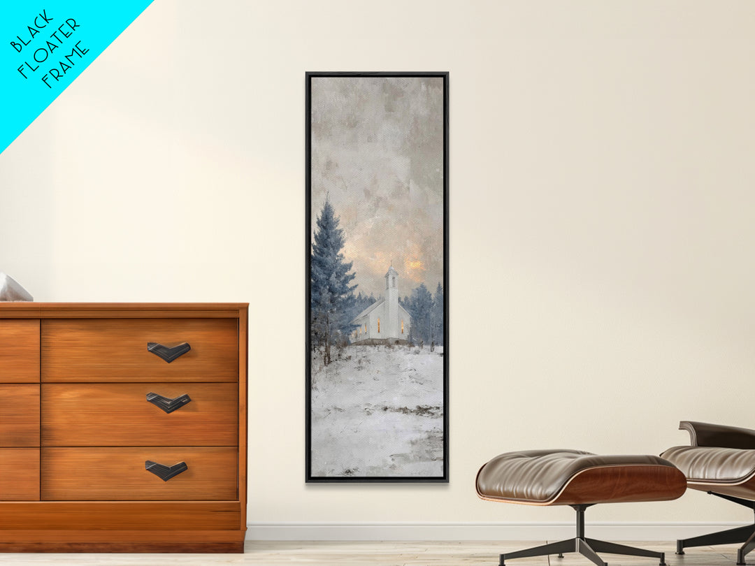 Frosted Woodland Peace, Framed Canvas Print, Christian Wall Art, Skinny Art, Modern Christian Art, Christian Decorations, Christmas Canvas