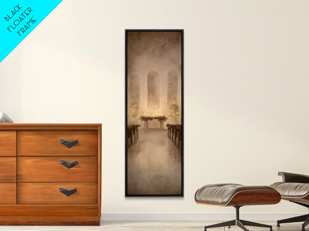 Candlelit Reverence – Framed Canvas Print – Narrow Art – Christian Christmas Art – Christian Wall Art – Christian Art Print – Christian Dec