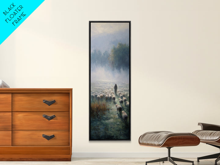Morning Shepherd Peace – Framed Canvas Print – Narrow Art – Christian Paintings – Jesus Painting – Christian Art Gift – Large Christian Pai