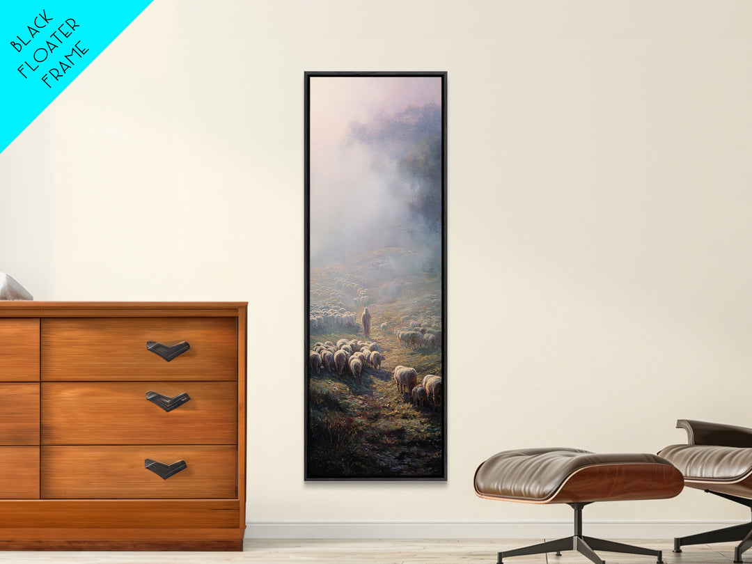 Morning Shepherd Light – Framed Canvas Print – Christian Art Canvas – Christian Wall Art – Christmas Art – Tall Narrow Wall Art – Christian