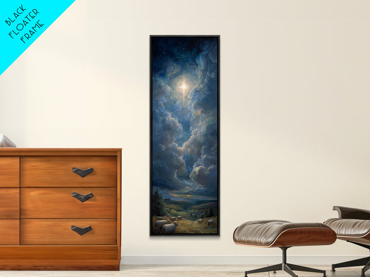 Celestial Glory Star – Framed Canvas Print – Christian Art Canvas – Christian Christmas Art – Modern Christian Art – Narrow Art – Christmas