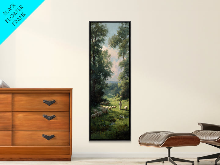 Morning Shepherd Peace – Framed Canvas Print – Christian Art Print – Modern Christian Art – Tall Narrow Wall Art – Jesus Canvas Art