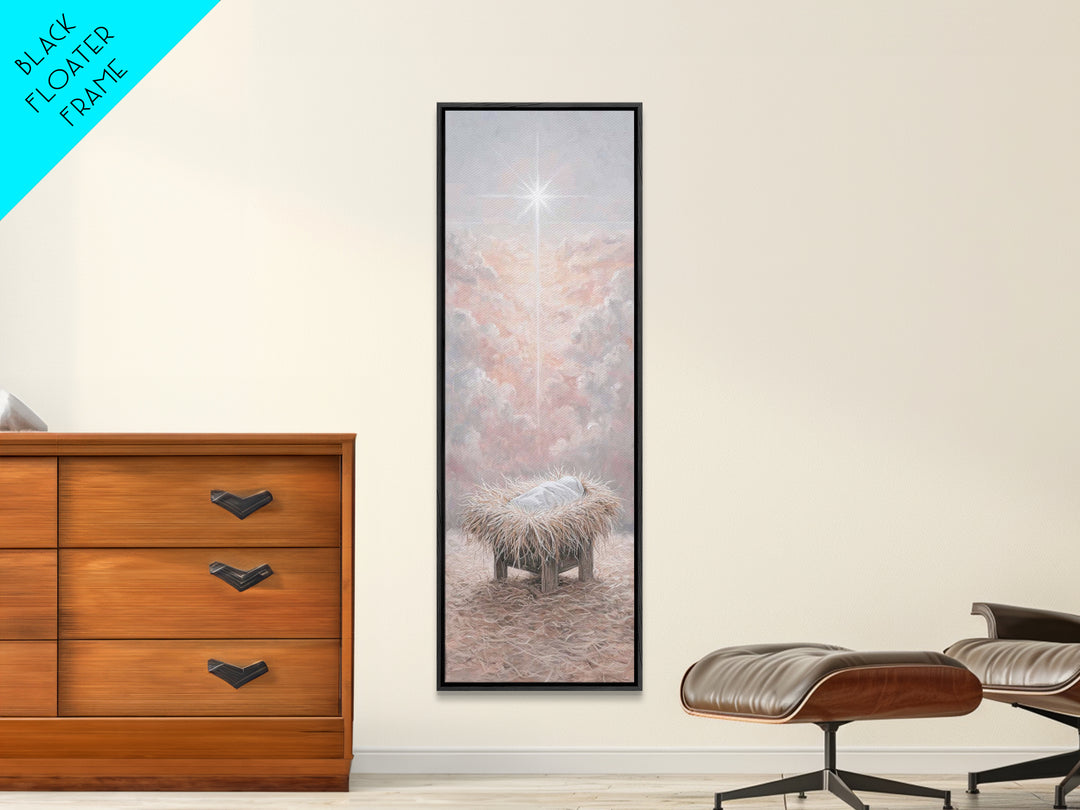 Heavenly Manger Light – Framed Canvas Print – Jesus Painting – Christmas Art – Christian Christmas Art – Christian Art Canvas – Christian W