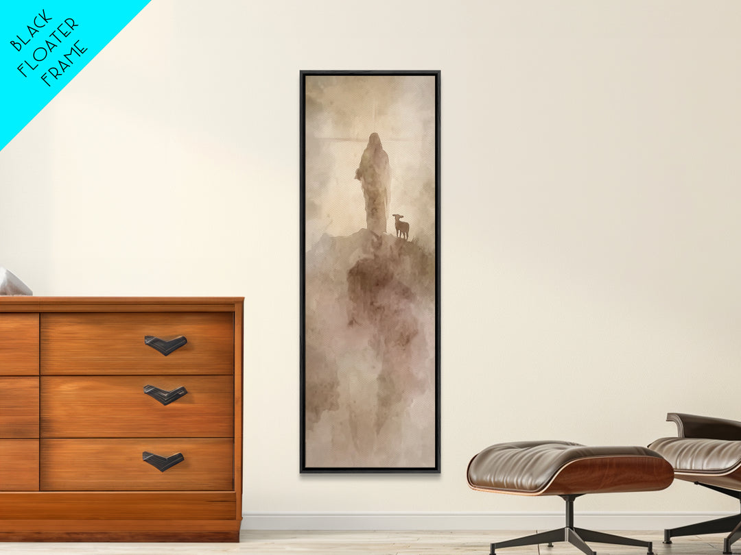 Guiding the Lamb | Framed Canvas Print | Narrow Art | Christian Art Canvas | Jesus Painting | Christmas Art Prints | Christian Gift Ideas