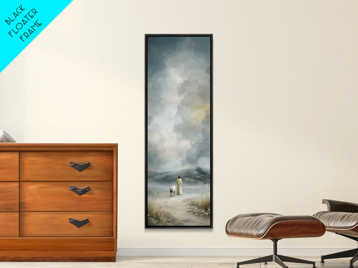 Winter Shepherd Calm, Framed Canvas Print, Narrow Art, Christian Art Canvas, Jesus Wall Art, Christian Christmas Decor, Subtle Christian Ar