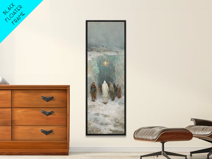 Frozen Cave Nativity | Framed Canvas Print | Christian Christmas Art | Christian Art Canvas | Christian Wall Art | Tall Narrow Wall Art | C