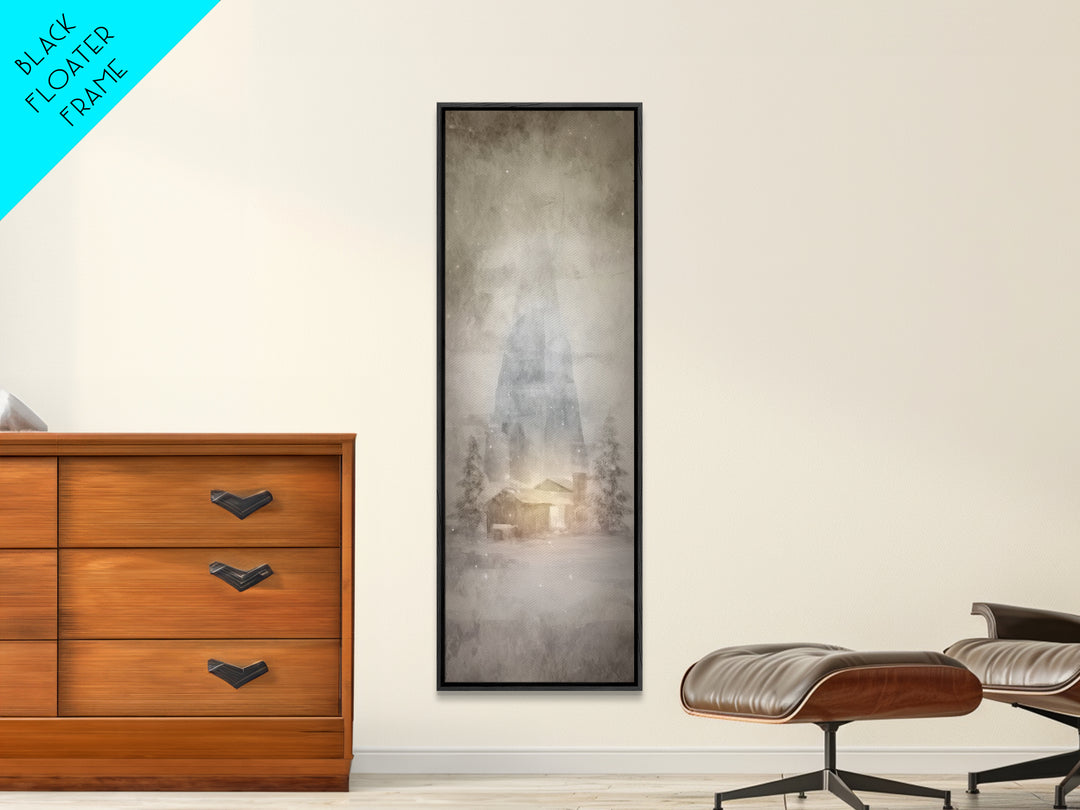 Silent Winter Chapel, Framed Canvas Print, Christian Art Canvas, Christian Wall Art, Christmas Art, Skinny Art, Christian Christmas Art