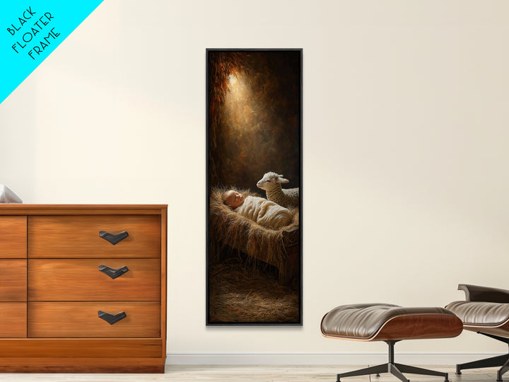 Manger Glow – Framed Canvas Print – Skinny Art – Christian Art Prints – Christian Painting – Christian Christmas Art