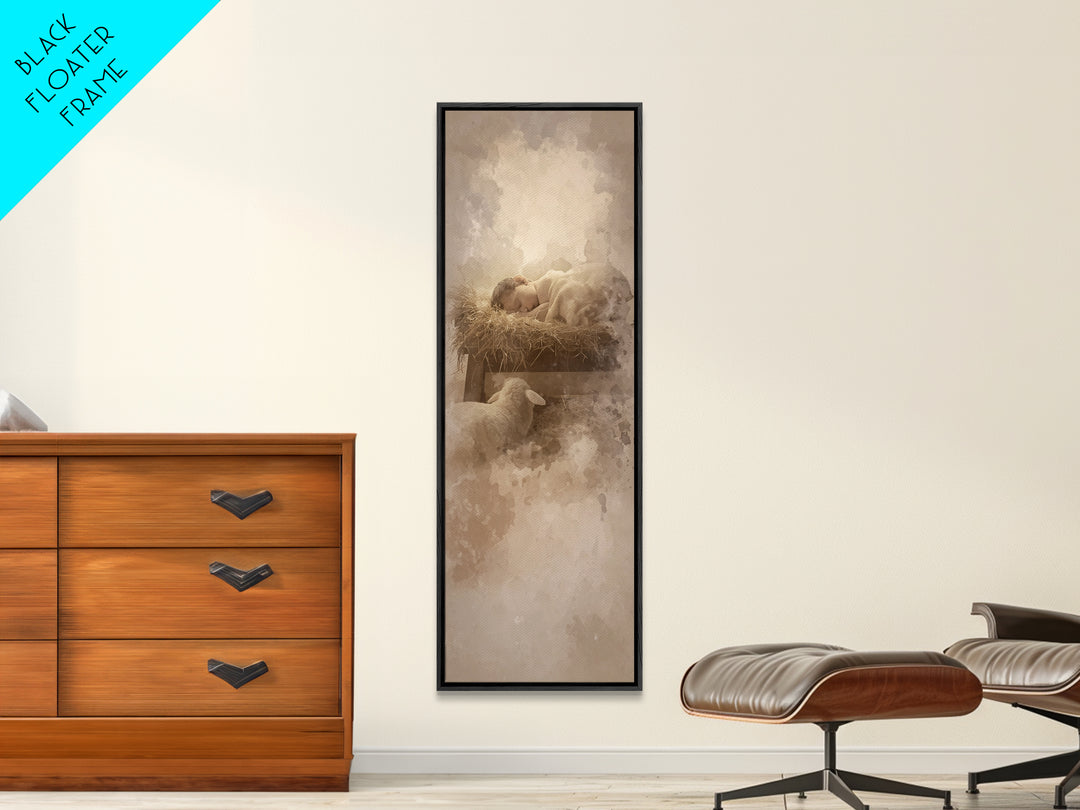 Quiet Bethlehem Night – Framed Canvas Print – Narrow Art – Christian Art Canvas – Christian Christmas Art – Jesus Painting
