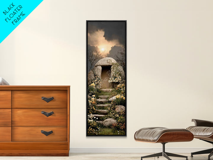 Sunset Tomb Grace – Framed Canvas Print – Jesus Painting – Christian Wall Art – Christian Art Canvas – Skinny Art – Christian Christmas Art
