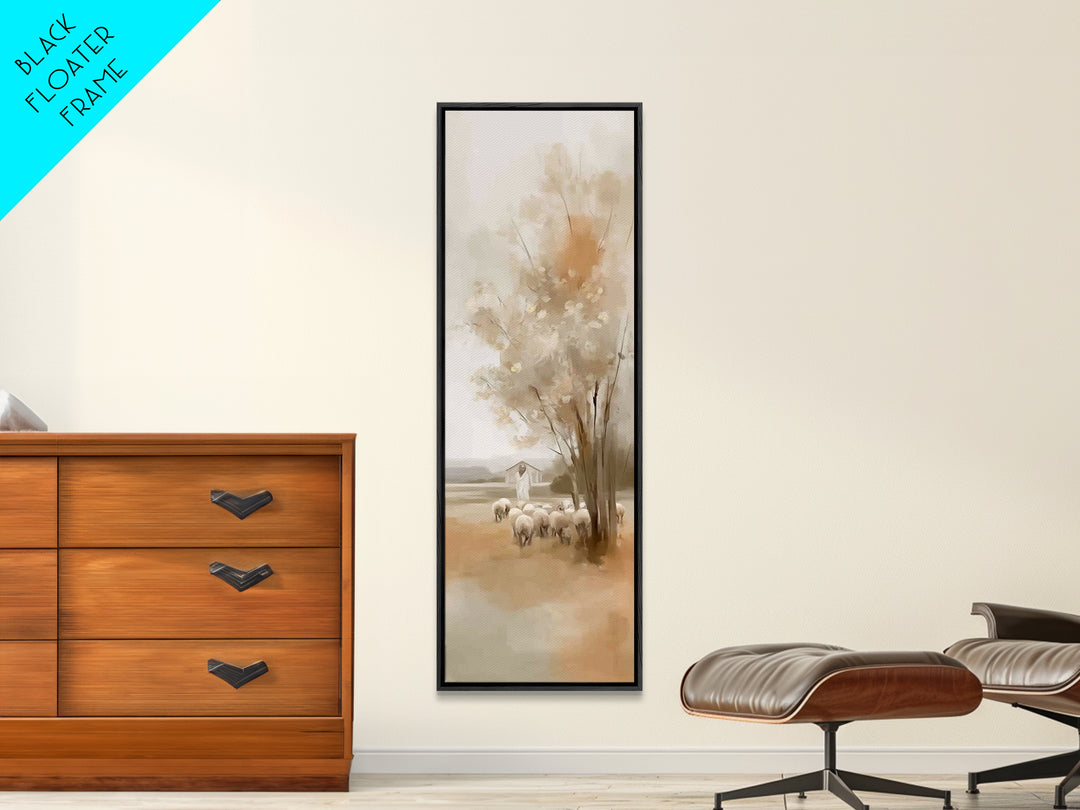 Shepherd Meadow Peace – Framed Canvas Print – Christian Art Canvas – Jesus Painting – Christian Wall Art – Tall Skinny Art Print