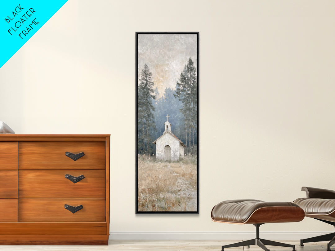 Silent Woodland Chapel – Framed Canvas Print – Christian Art Canvas – Modern Christian Art – Narrow Art – Christian Wall Art – Christian Gi