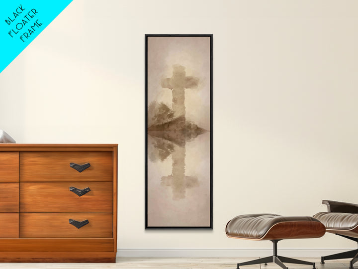 Eternal Cross Silence | Framed Canvas Print | Christian Wall Art | Minimalist Christian Art | Tall Skinny Art Print | Christian Art Canvas
