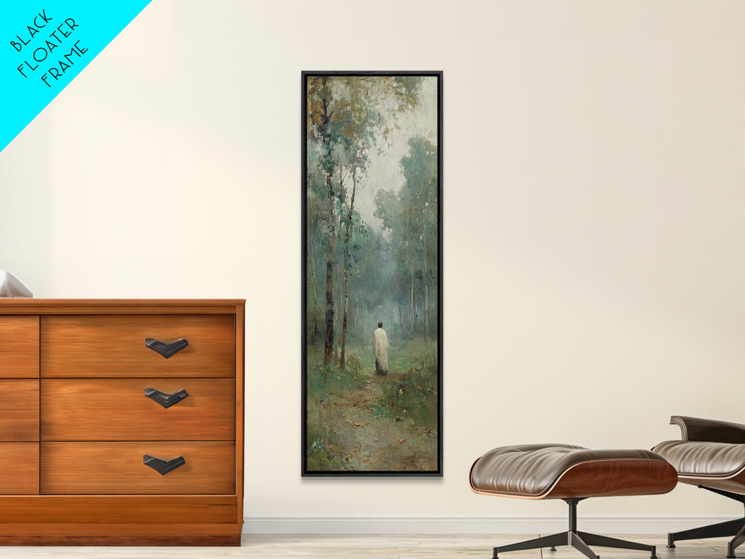 Silent Woodland Journey – Framed Canvas Print – Tall Narrow Wall Art – Christian Art Canvas – Jesus Painting – Vintage Christian Art – Chri